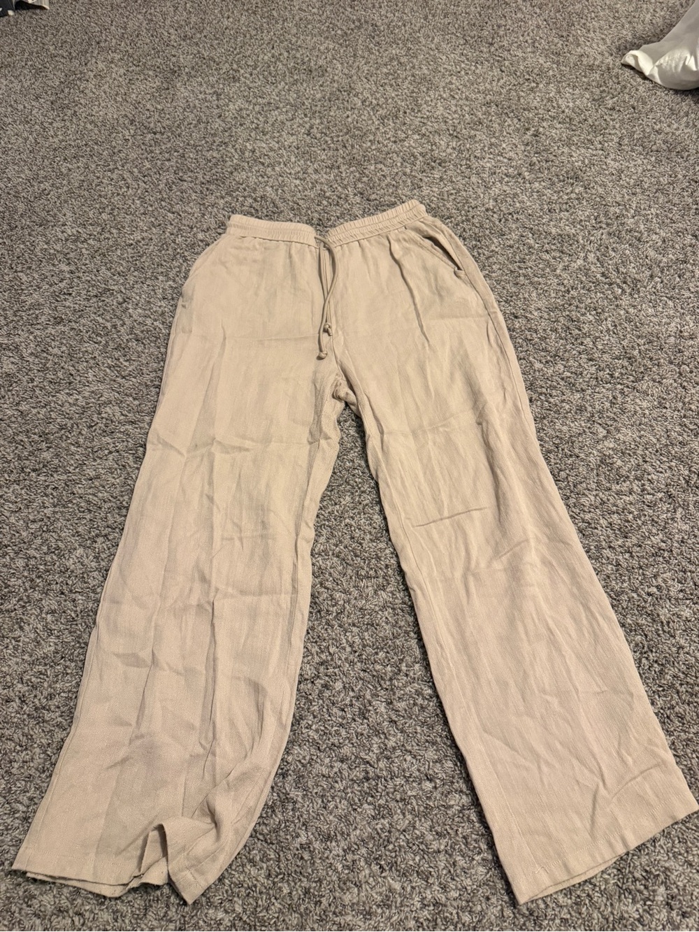 HALARA Beige Wide-Leg Drawstring Linen Pants